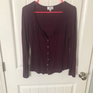Long sleeve button-down waffle shirt